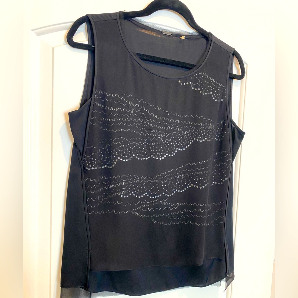 Elie Tahari black blouse with grey/silver embellishments. Perfect condition.